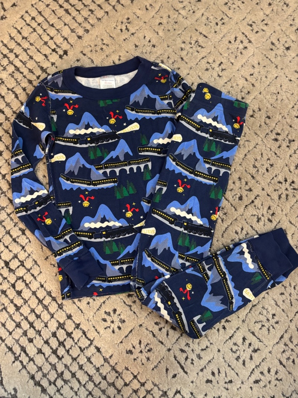 Hanna Andersson x Polar Express Kids Navy Train Christmas Pajama Set Sz 6-7